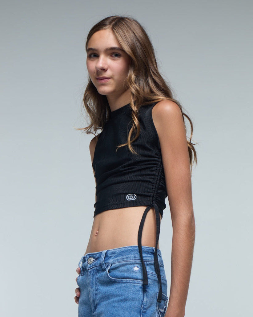 Crop Top Blusa negra recogida